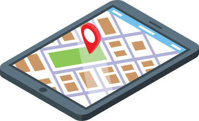 Tablet map location icon isometric vector. Urban center. Track control