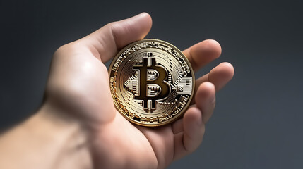 Left Hand Catch Gold Bitcoin Isolated.