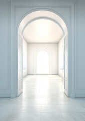 3d render of an empty room with white walls, columns and windows