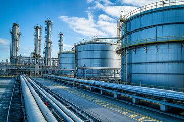 Fototapeta na wymiar The storage tanks of a modern oil refinery