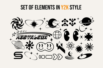 A set of modern futuristic abstract minimalistic cosmic models, figures, elements in y2k. Brutalism. Stickers. Aesthetic shapes. Templates for posters. Background. Graphic symbols for design