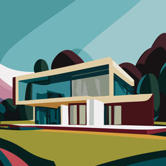 Fototapeta premium Real estate. Modern residential two story family house cartoon style. Vector illustration 10 eps