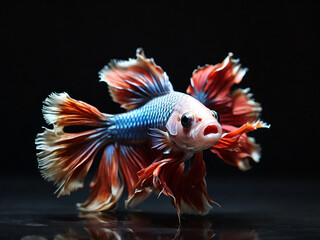 Fighting fish, fighting fish with beautiful tail isolated on black background,