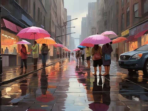 Rain in the city. Generative ai