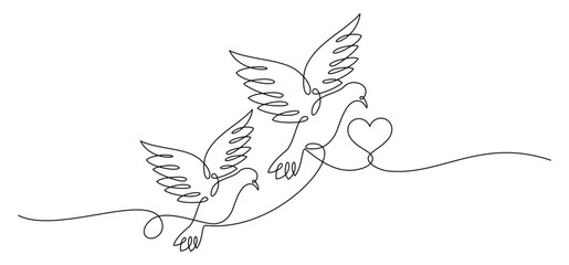 a pair of doves with hearts