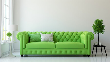 Fototapeta na wymiar green sofa in white living room interior