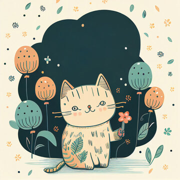 Cute Cartoon Cat Birthday Background Image