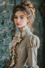 Portrait of fashion woman wearing stylish victorian fashion dress