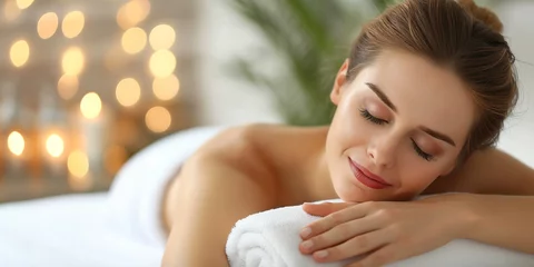 Foto op Canvas Woman enjoying relaxing back massage in cosmetology spa centre © Mykhaylo