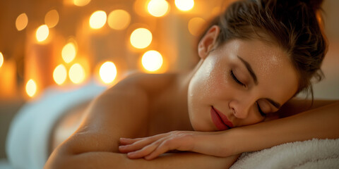 Obraz na płótnie Canvas Woman enjoying relaxing back massage in cosmetology spa centre