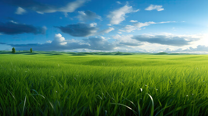 Fototapeta na wymiar wonderful sunrise scenery in a big grass field, wallpaper design