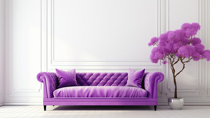 purple sofa in white living room