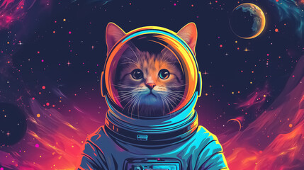 A red cat in a spacesuit in outer space
