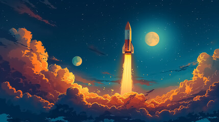 Naklejka premium the rocket takes off into space