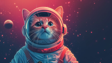 A red cat in a spacesuit in outer space