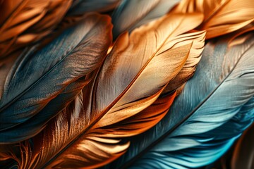 An intricate tapestry of delicate bird feathers, captured in stunning detail and evoking a sense of grace and beauty