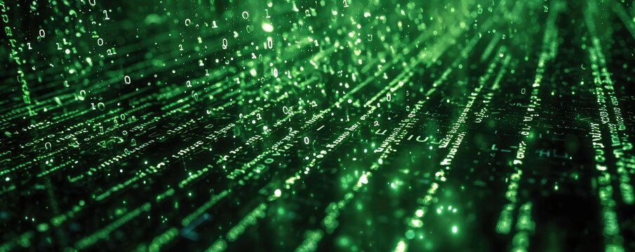 Binary computer matrix code data stream background - Powered by Adobe