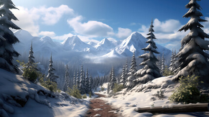 realistic beautiful anime cartoon inspired winter artwork with a long path, thinking about life