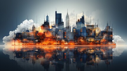 Abstract cityscape view. Buildings on a dark background. Abstract city.