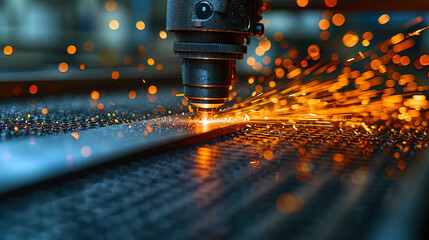 Equipment laser cutting materials at the factory - obrazy, fototapety, plakaty