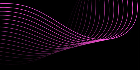 Abstract background with waves for banner. Medium banner size. Vector background with lines. Element for design isolated on black. Black and pink. Brochure 