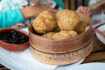 Serbian u&scaron;tipci, doughnut-like fried dough balls popular in Southeast European countries, namely Bosnia and Herzegovina, Croatia, North Macedonia, Serbia and Slovenia, served with Jam