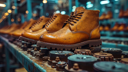 The process assembling packaging new shoes in the factory