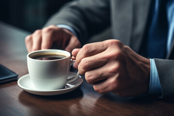 businessman holding a cup of coffee