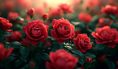 Obraz premium Red roses background. Generative AI