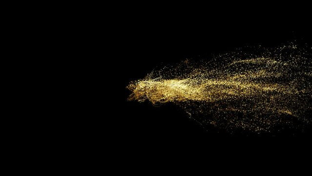 20K realistic 3d gold particle text with dust effect on black background. Fill letters with golden particles
