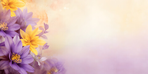 Abstract soft purple and yellow floral background with copy space