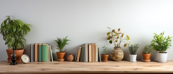 Stylish home office desk with plants. Empty workplace at home. Home office interior.