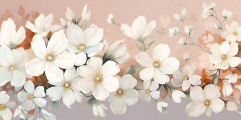 Pastel spring flowers on abstract pastel background 