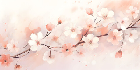 Pastel spring flowers on abstract pastel background 