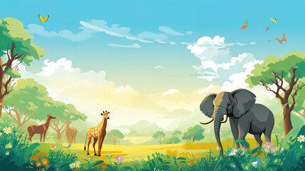 Background to World Wildlife Day, cartoon campaign illustrations for protected animals and plants,AI generated.