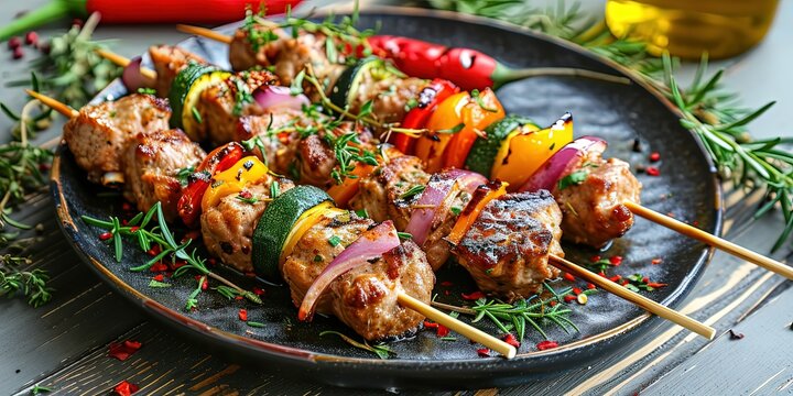 Shish kebab Georgian cuisine meat baked with vegetables delicious food