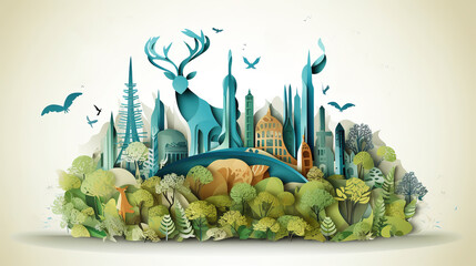 Background to World Wildlife Day, cartoon campaign illustrations for protected animals and plants,AI generated.