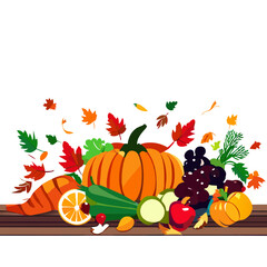 Naklejka premium Autumn harvest of fruits and vegetables on a white background. Vector illustration AI generated