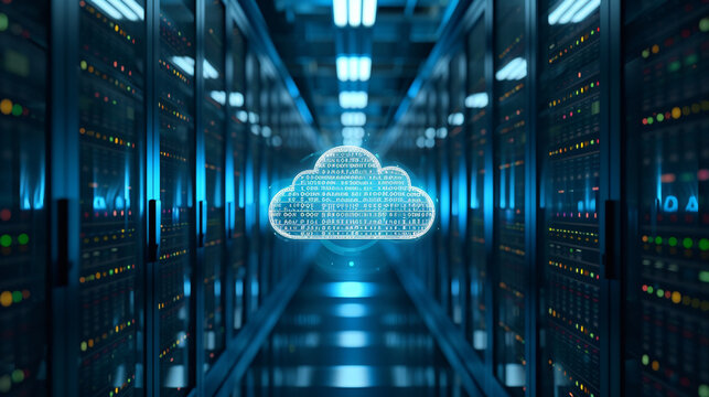 A secure cloud data center with high-tech security features, Cloud Security, dynamic and dramatic compositions, with copy space