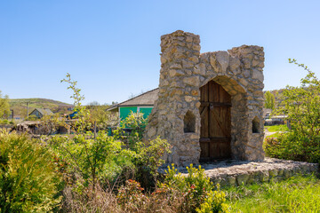 Fototapeta premium Country cellar door. Background with selective focus and copy space
