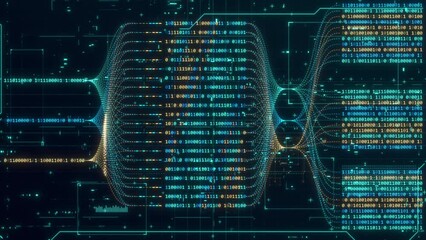 Big data technology and data science abstract background. Data scientist querying. Analysing and visualizing artificial intelligence on virtual screen. AI Data flow concept. Finance neural network ML. - Powered by Adobe