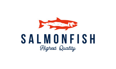salmon fish vector logo design for sea food cafe restaurant. wild salmon illustration concept