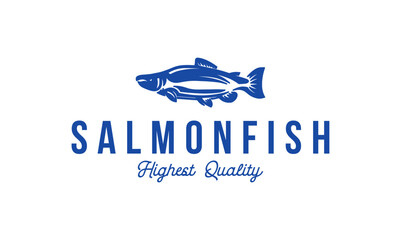 salmon fish vector logo design for sea food cafe restaurant. wild salmon illustration concept