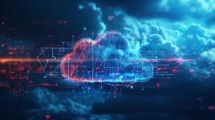 A cloud with multiple layers of security firewalls, Cloud Security, dynamic and dramatic compositions, with copy space - obrazy, fototapety, plakaty
