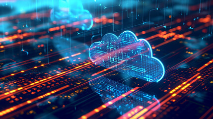 A high-tech cloud security operations center, Cloud Security, dynamic and dramatic compositions, with copy space