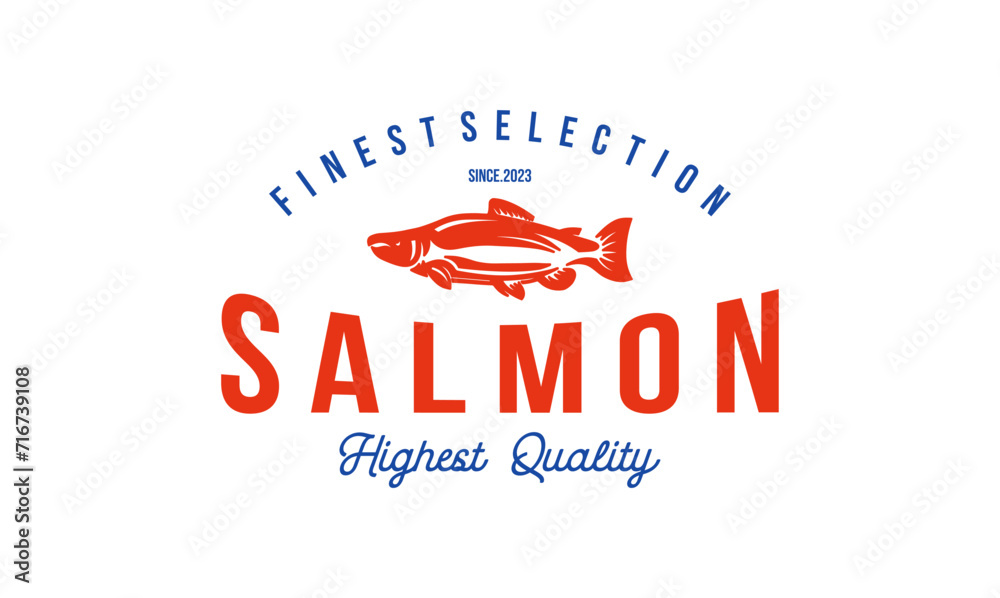 Wall mural salmon fish vector logo design for sea food cafe restaurant. wild salmon illustration concept