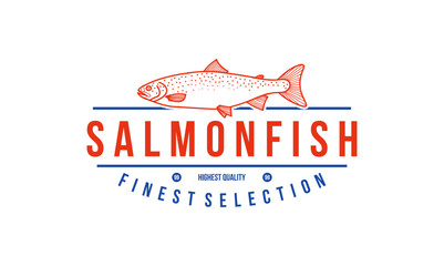 salmon fish vector logo design for sea food cafe restaurant. wild salmon illustration concept