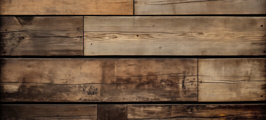 Varied shades of brown on reclaimed wooden plank wall texture