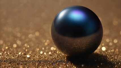 Black pearl on gold powder, gold glitter