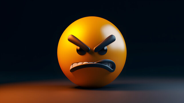 Naklejki Angry angered emoji emoticon with dark black background, hate concept